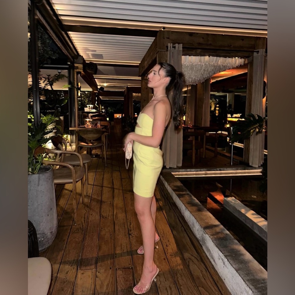 Zara Butter Lemon Yellow Mini Bodycon Dress Cut Out Evening Summer - Picture 12 of 15